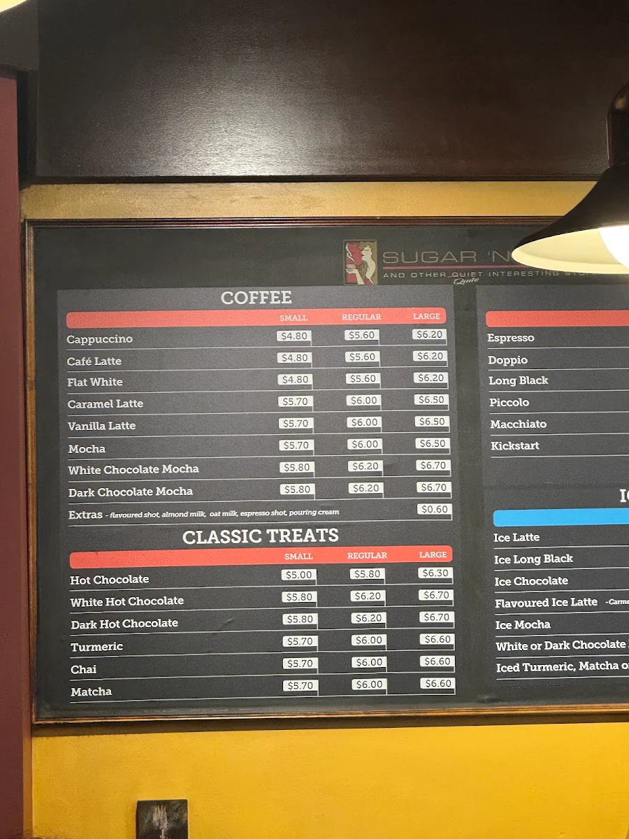 Menu, Sugar 'N Spice Cafe