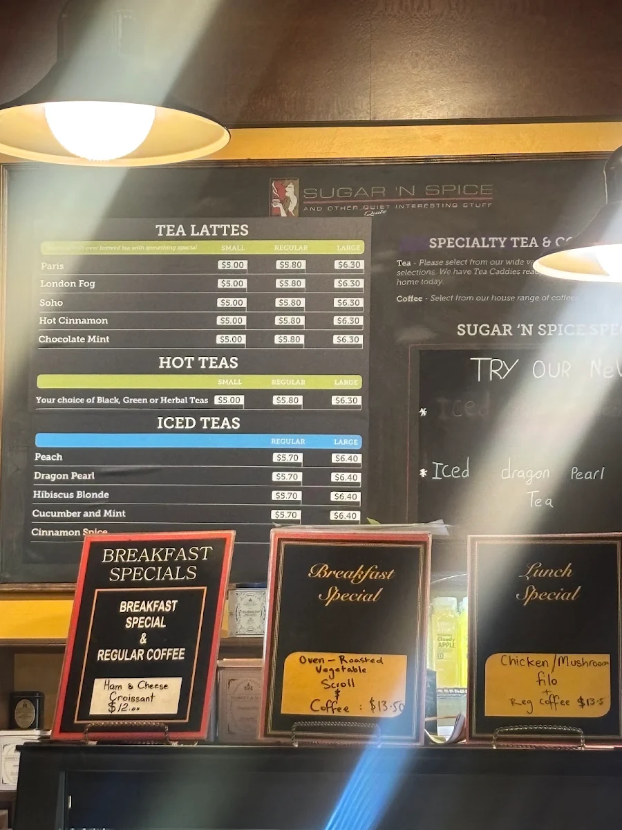 Menu, Sugar 'N Spice Cafe