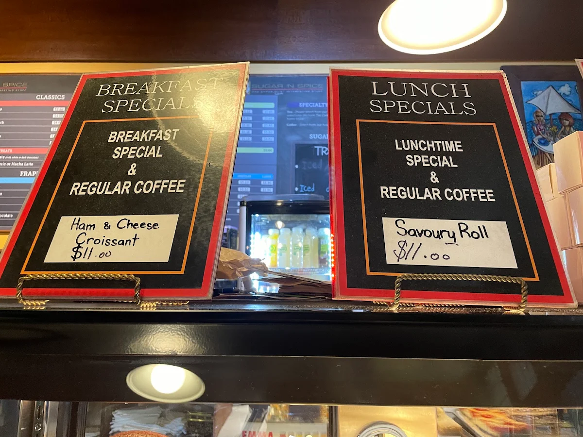 Menu, Sugar 'N Spice Cafe