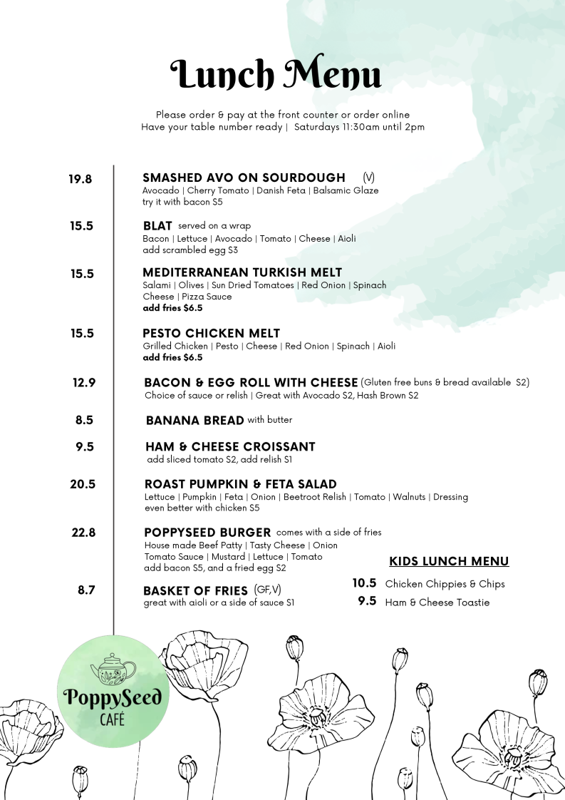 Menu, PoppySeed Cafe