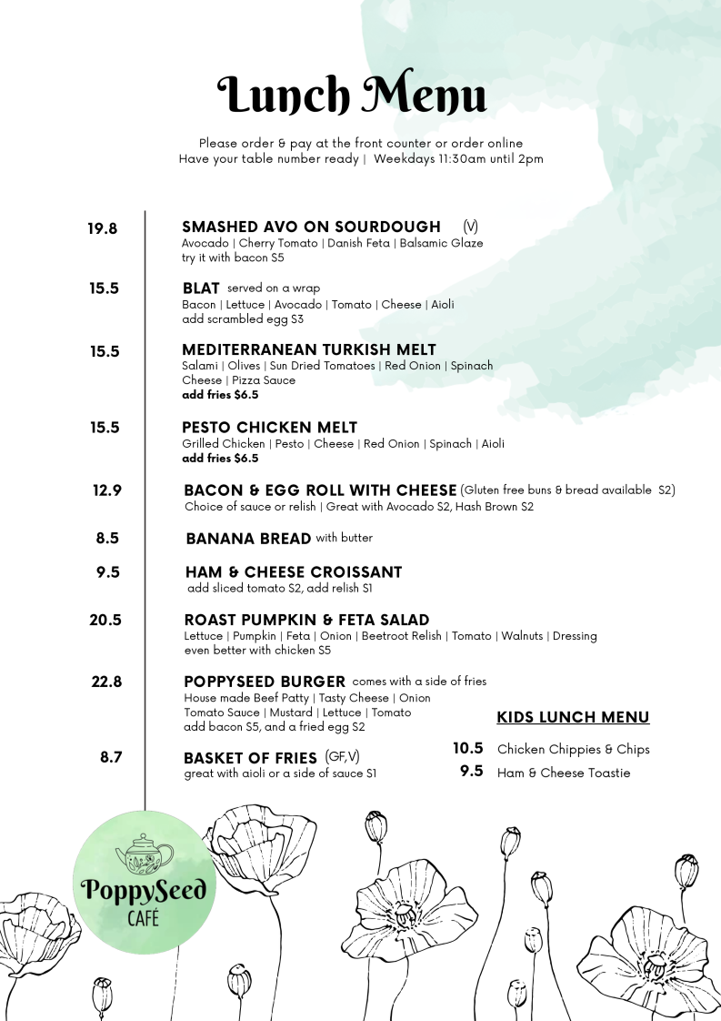 Menu, PoppySeed Cafe