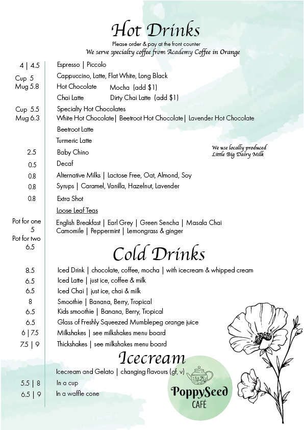 Menu, PoppySeed Cafe