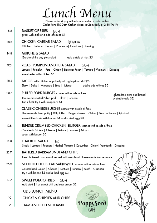 Menu, PoppySeed Cafe