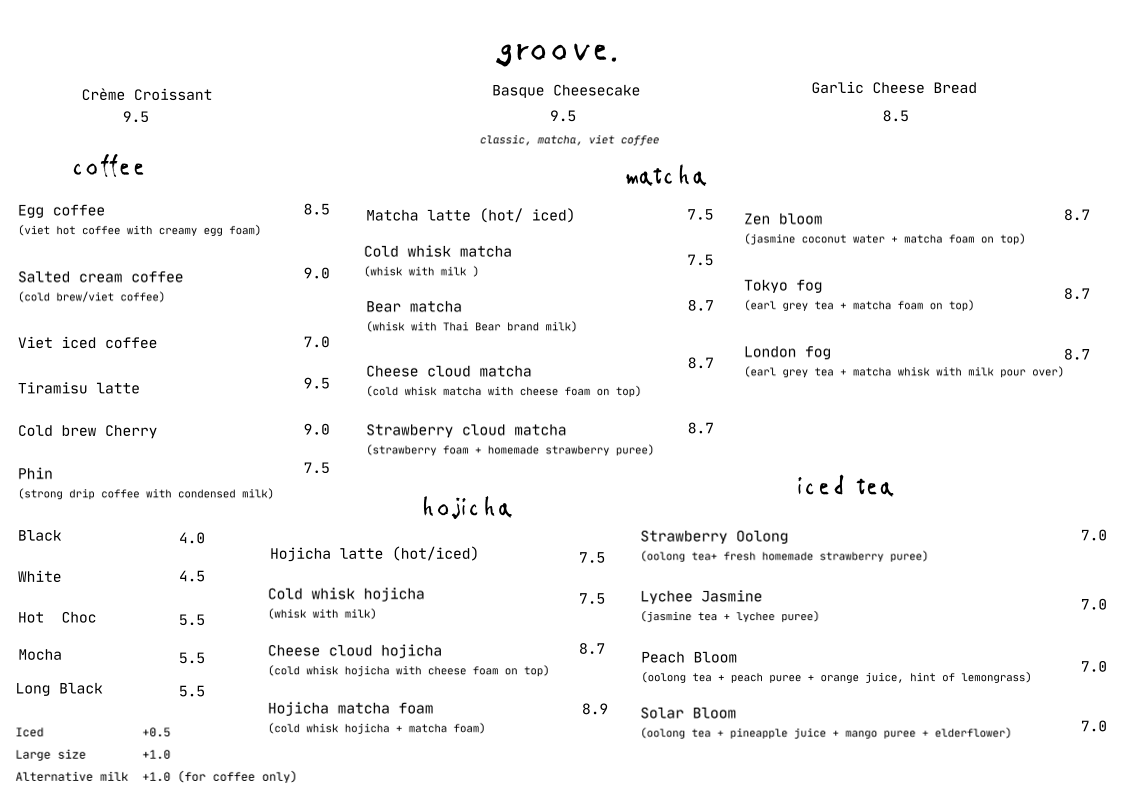 Menu, groove. coffee shop