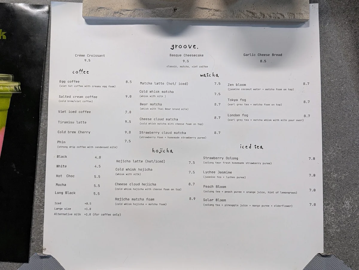 Menu, groove. coffee shop