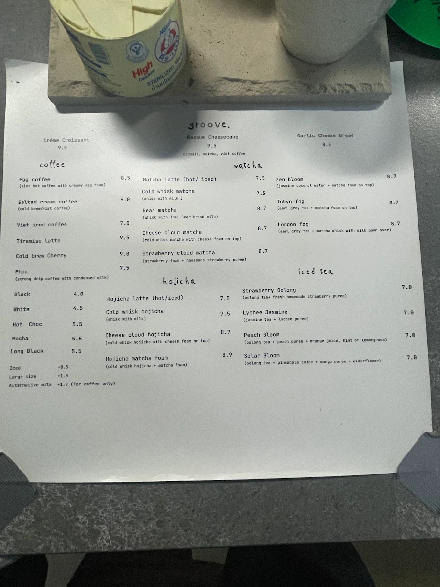 Menu, groove. coffee shop