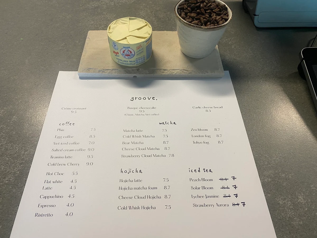 Menu, groove. coffee shop