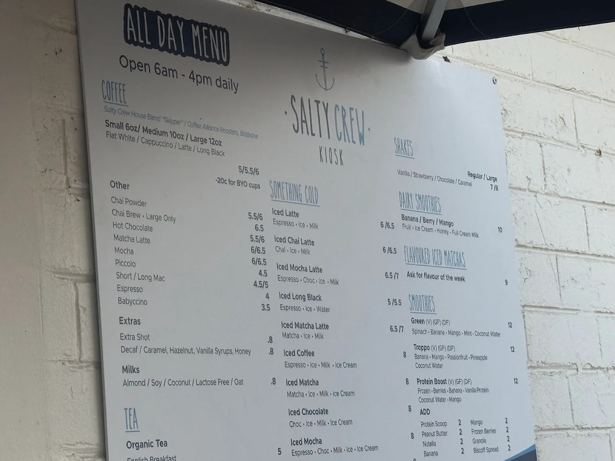 Menu, Salty Crew Kiosk