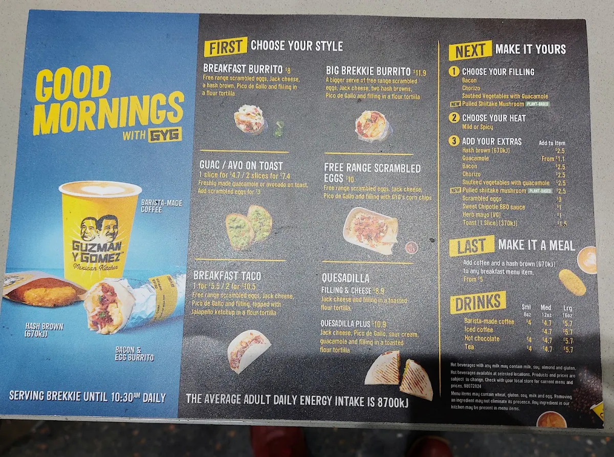 Menu, Guzman y Gomez - Linden Park