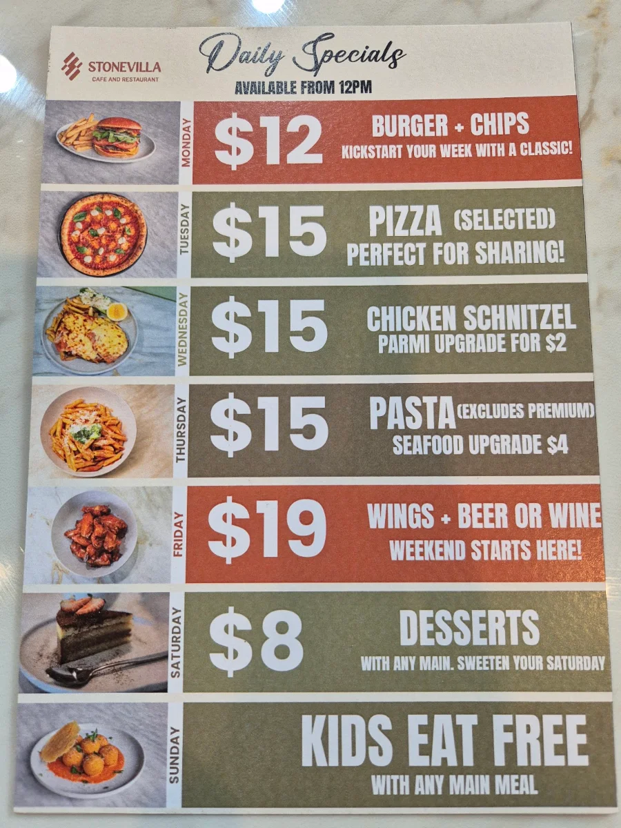 Menu, STONEVILLA - Cafe & Restaurant