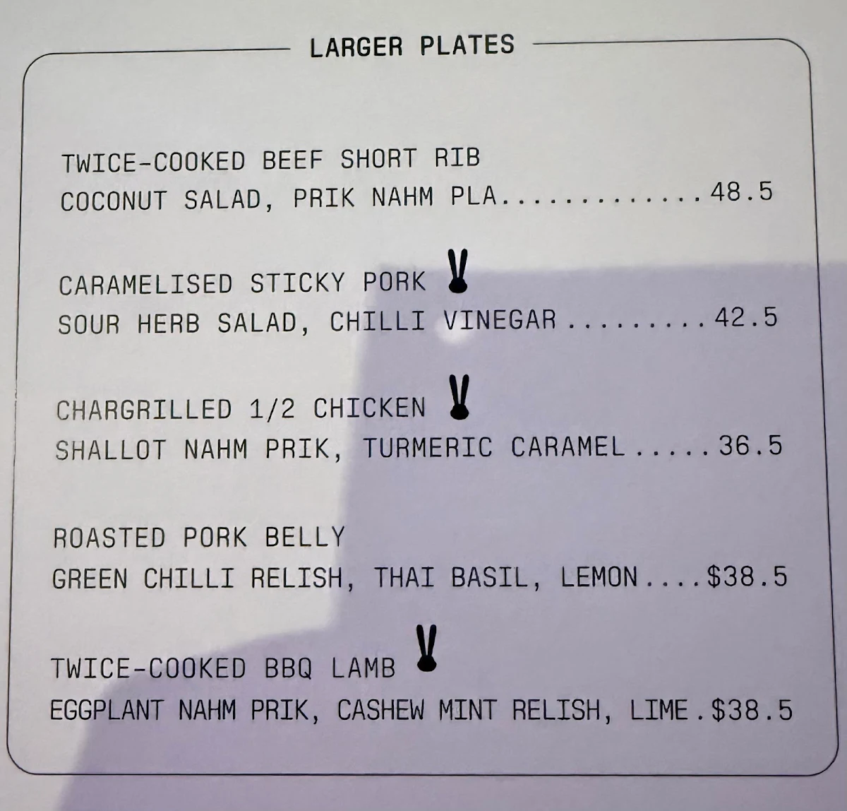 Menu, Club Chin Chin