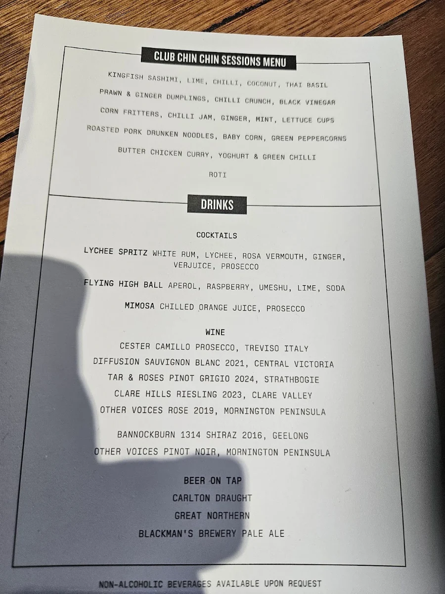 Menu, Club Chin Chin