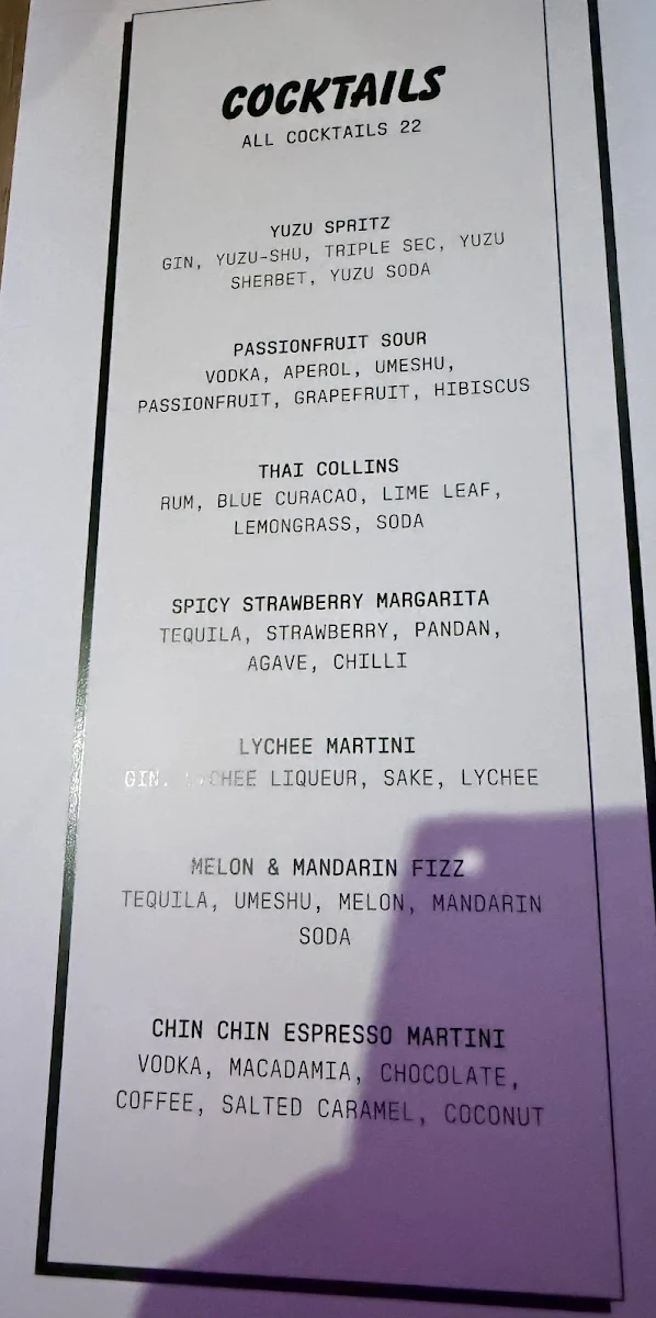 Menu, Club Chin Chin