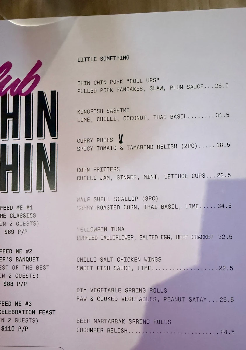 Menu, Club Chin Chin