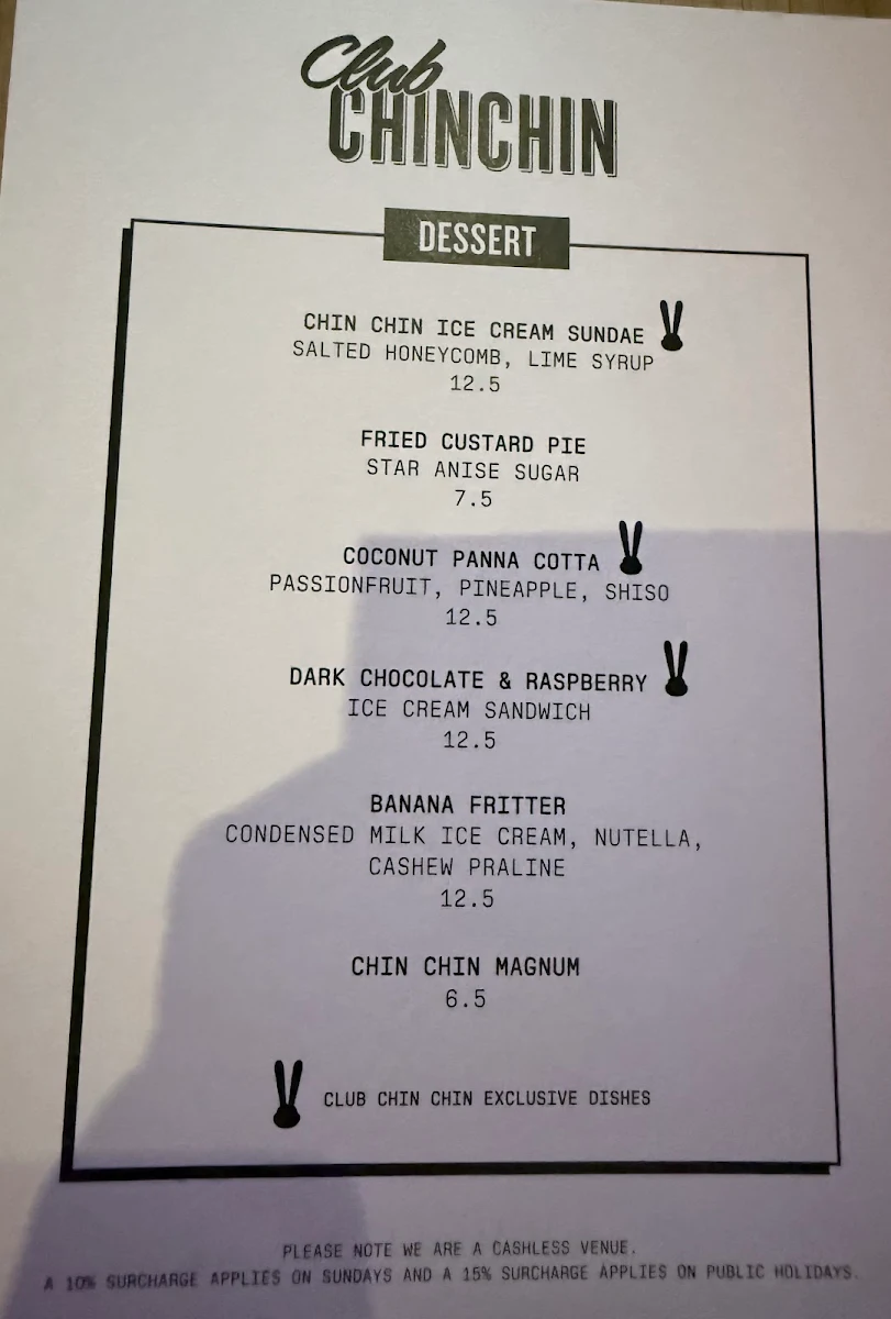 Menu, Club Chin Chin