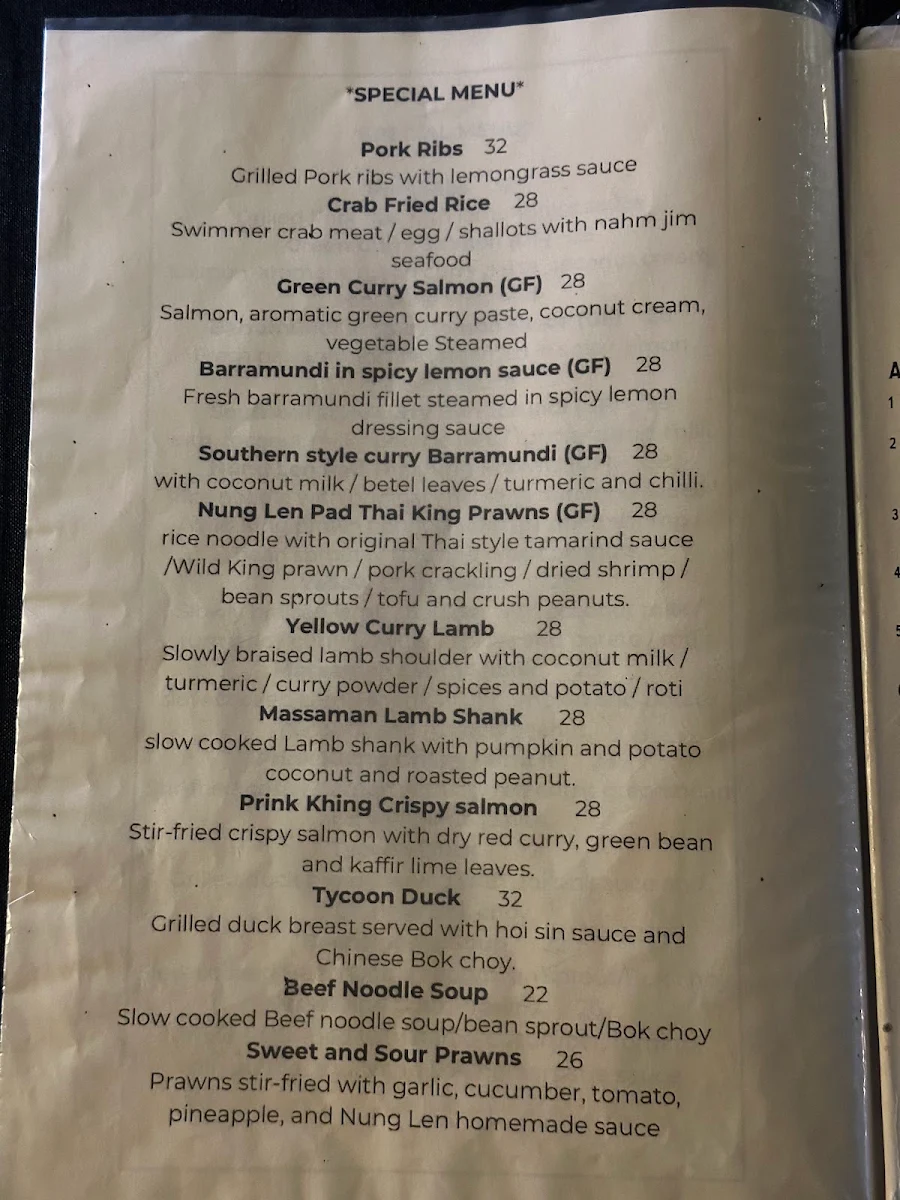 Menu, Nung Len