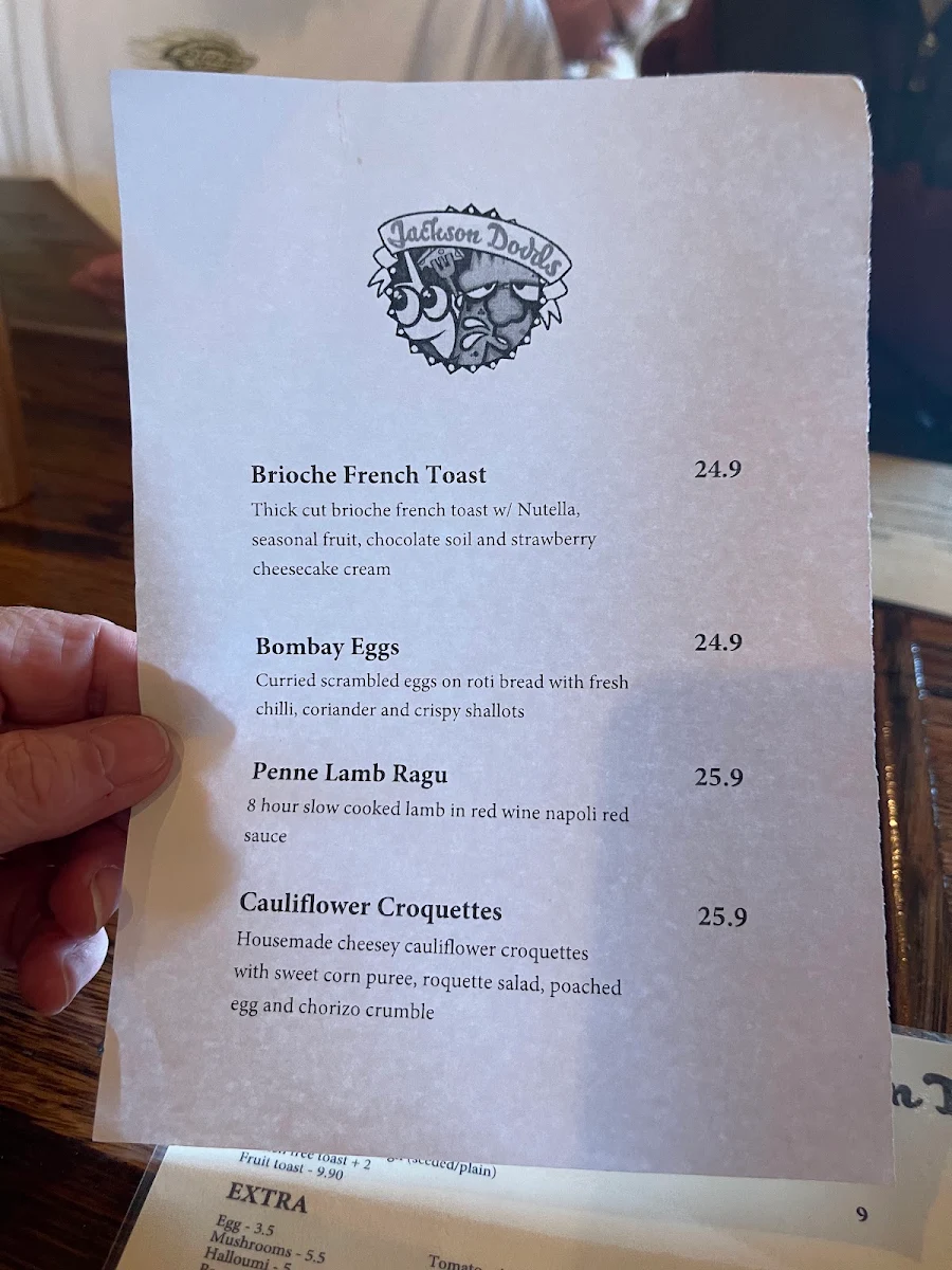 Menu, Jackson Dodds Cafe Melbourne