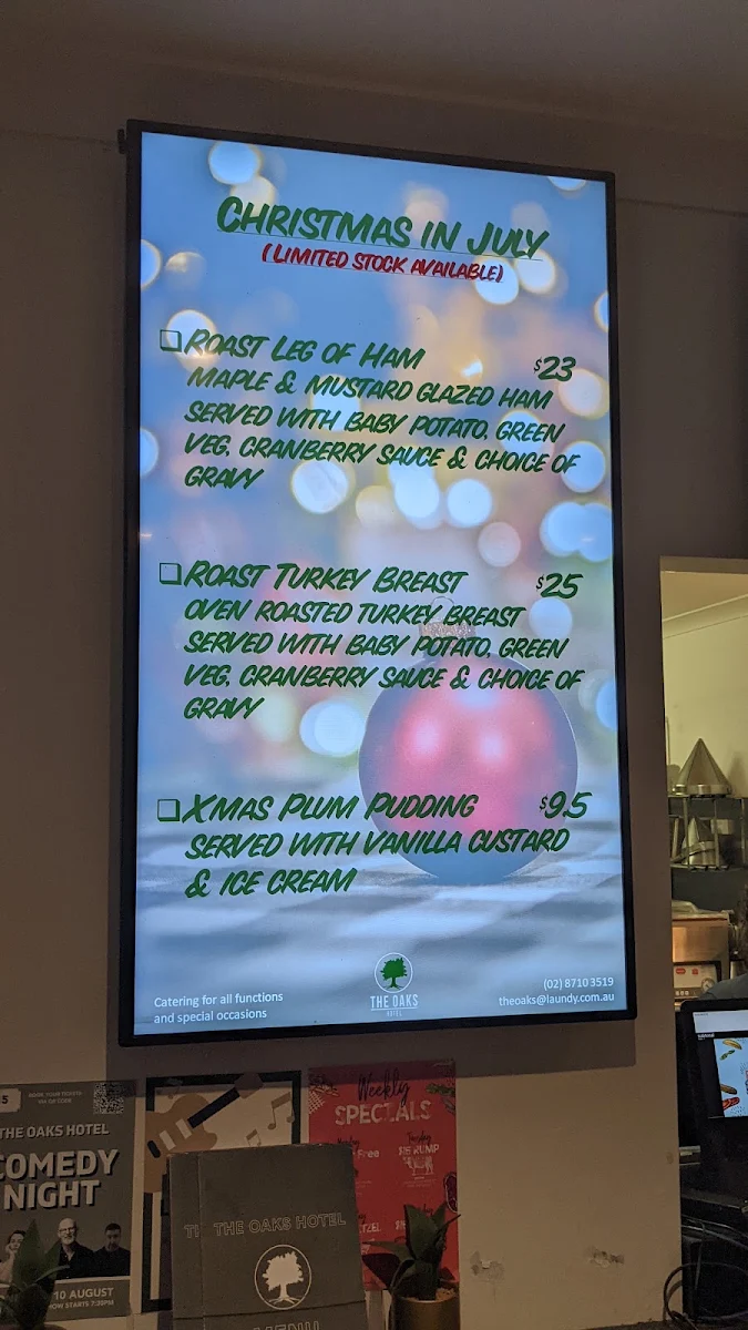 Menu, The Oaks Hotel