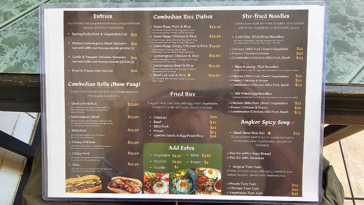 Menu, Angkor Takeaway