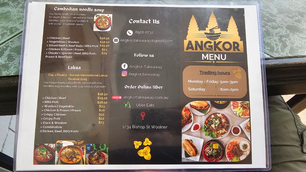 Menu, Angkor Takeaway