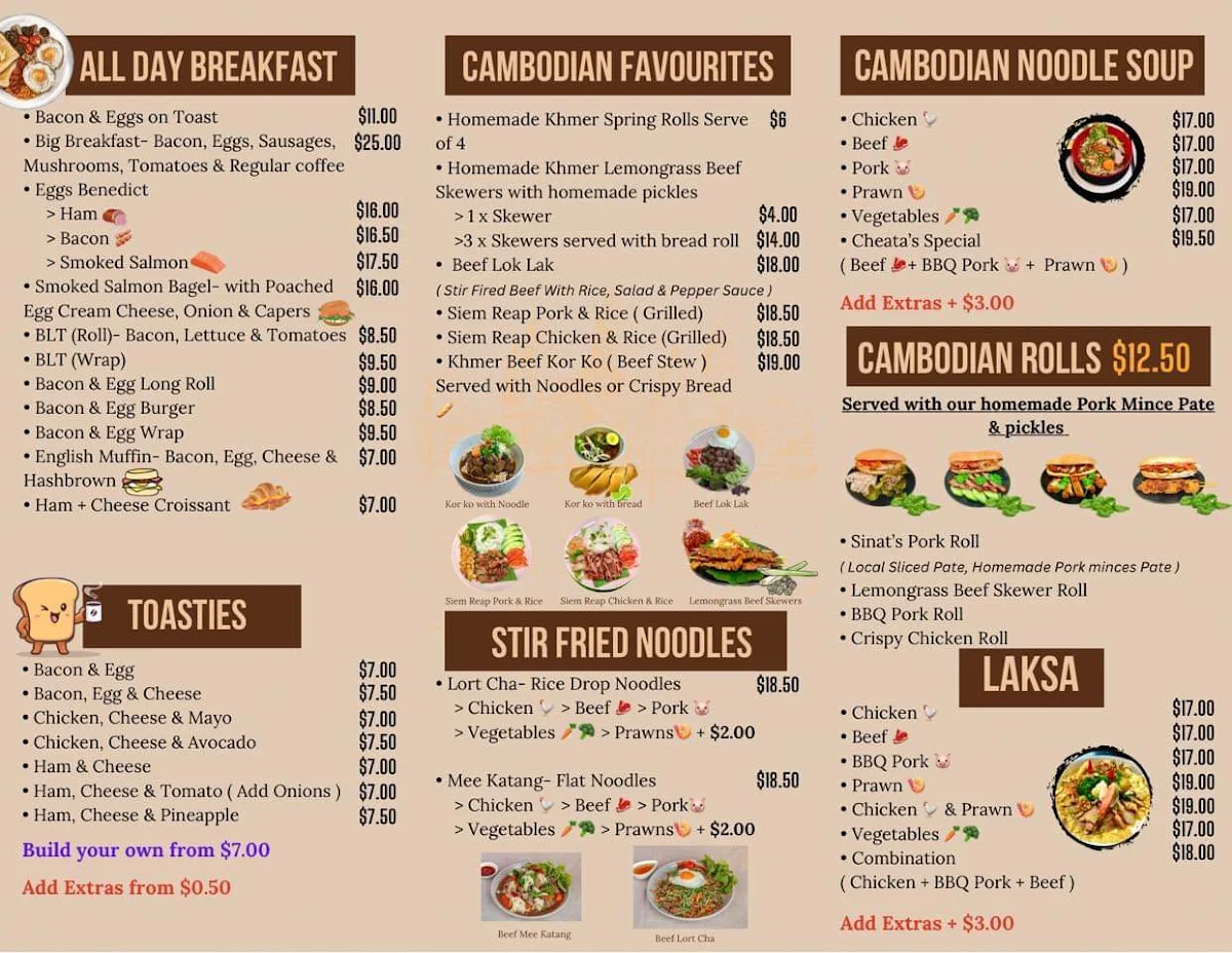 Menu, Angkor Takeaway