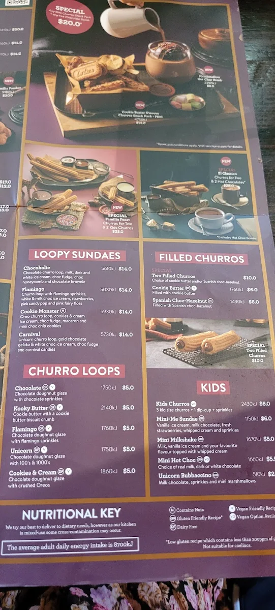 Menu, San Churro Orion Springfield