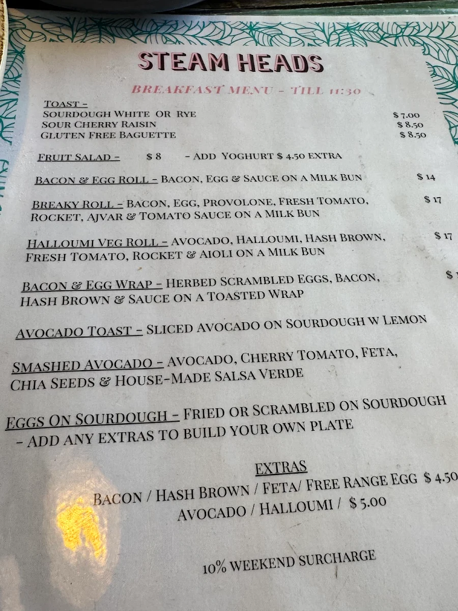 Menu, Steam Heads