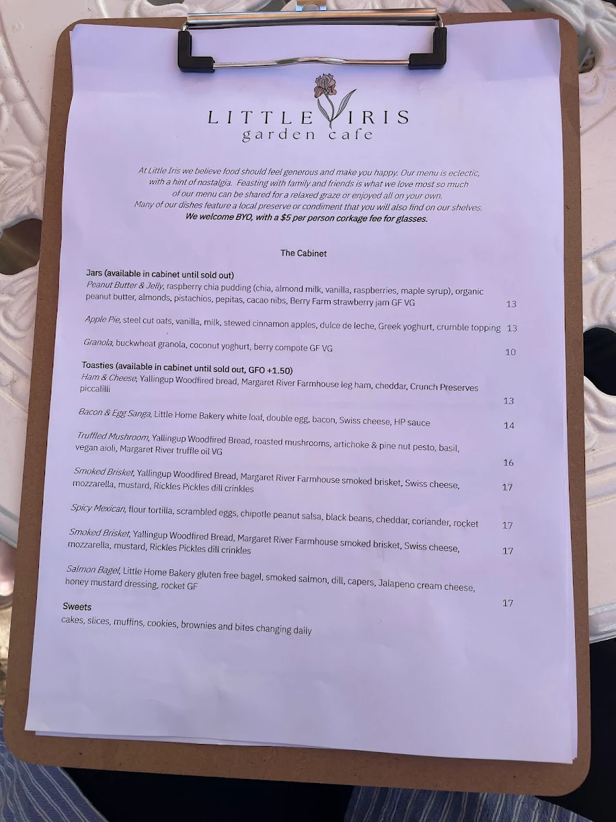 Menu, Little Iris Cafe