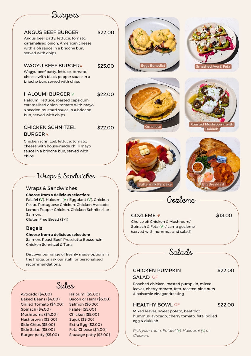 Menu, Kozie Kup Cafe Pyrmont