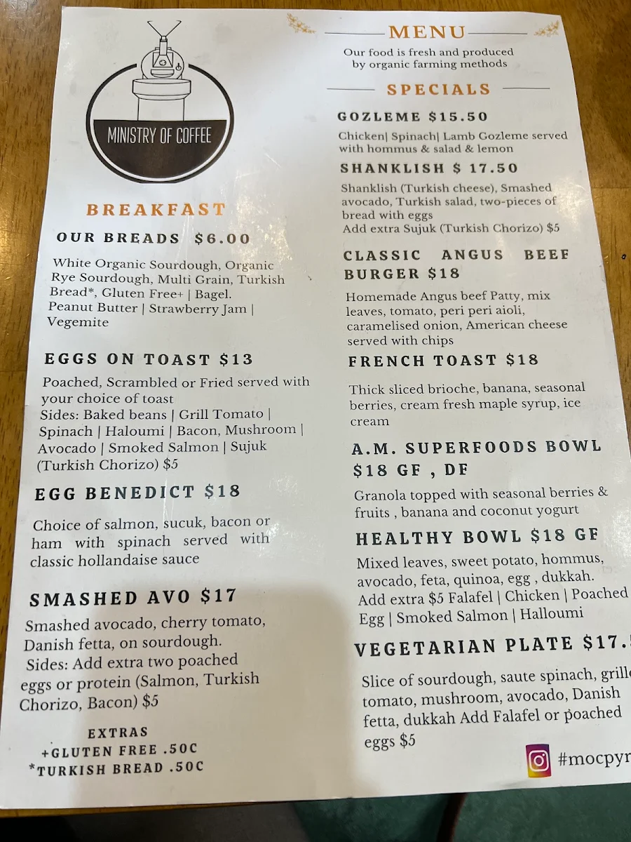 Menu, Kozie Kup Cafe Pyrmont
