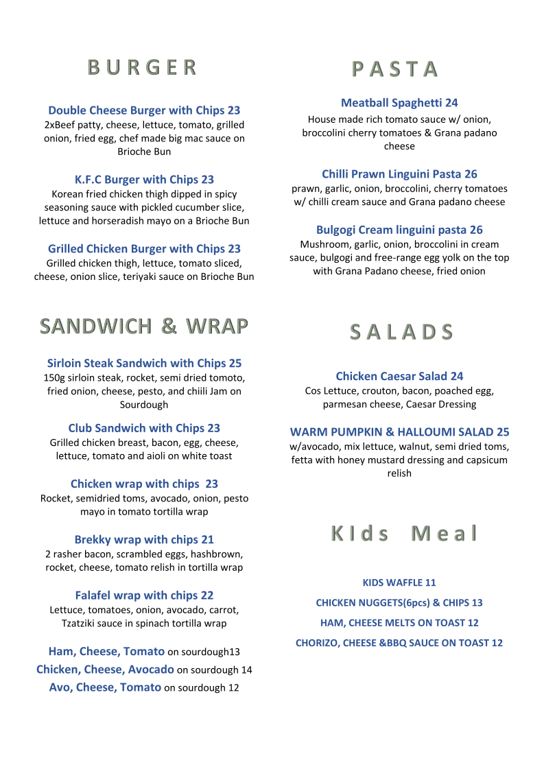 Menu, Cherry Beans Rydalmere