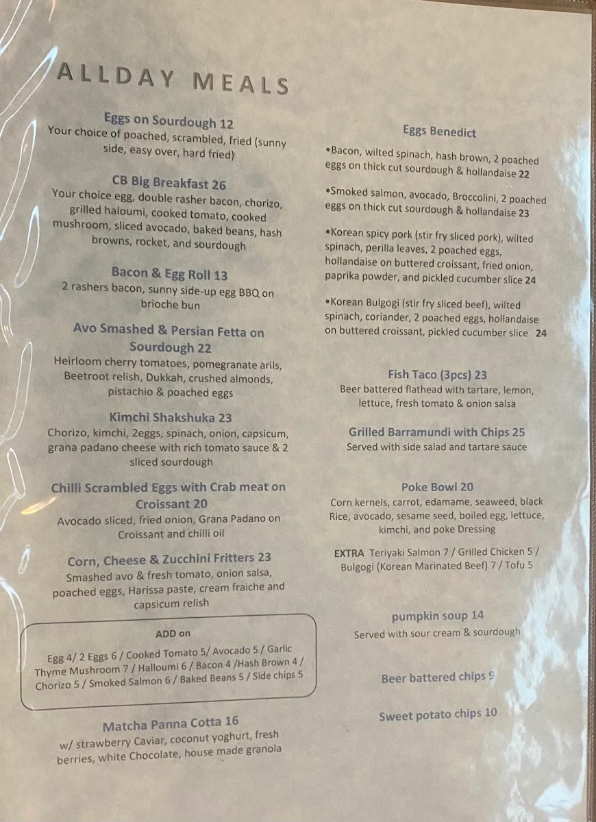 Menu, Cherry Beans Rydalmere