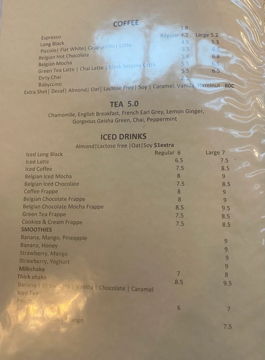 Menu, Cherry Beans Rydalmere