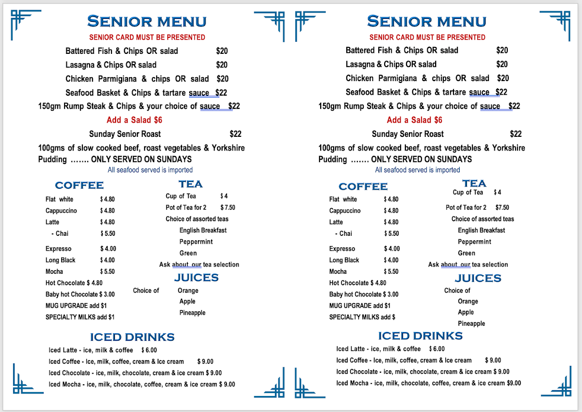 Menu, Attfield 39