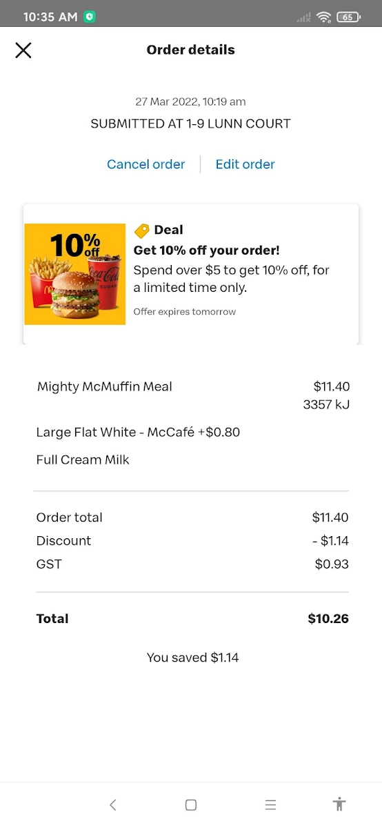 Menu, McDonald's Laverton