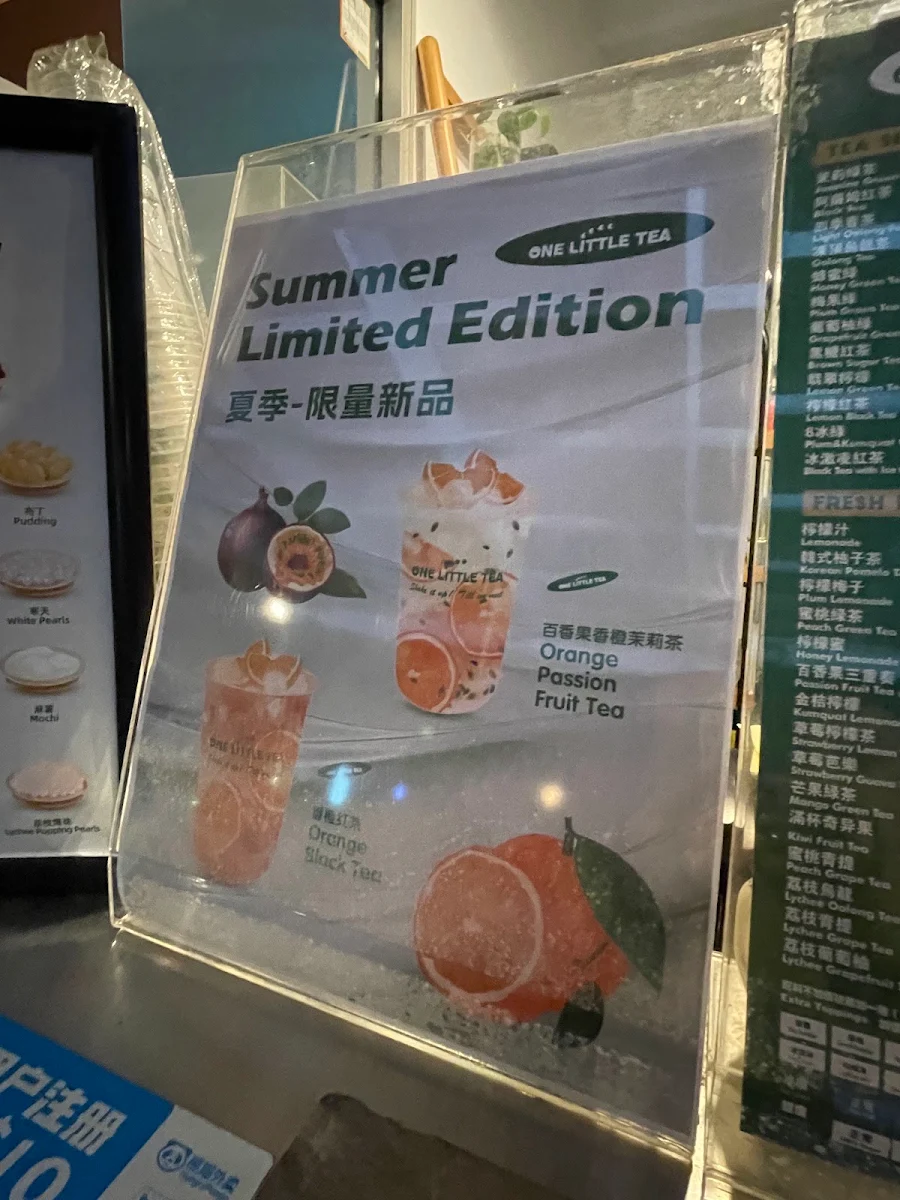 Menu, One Little Tea