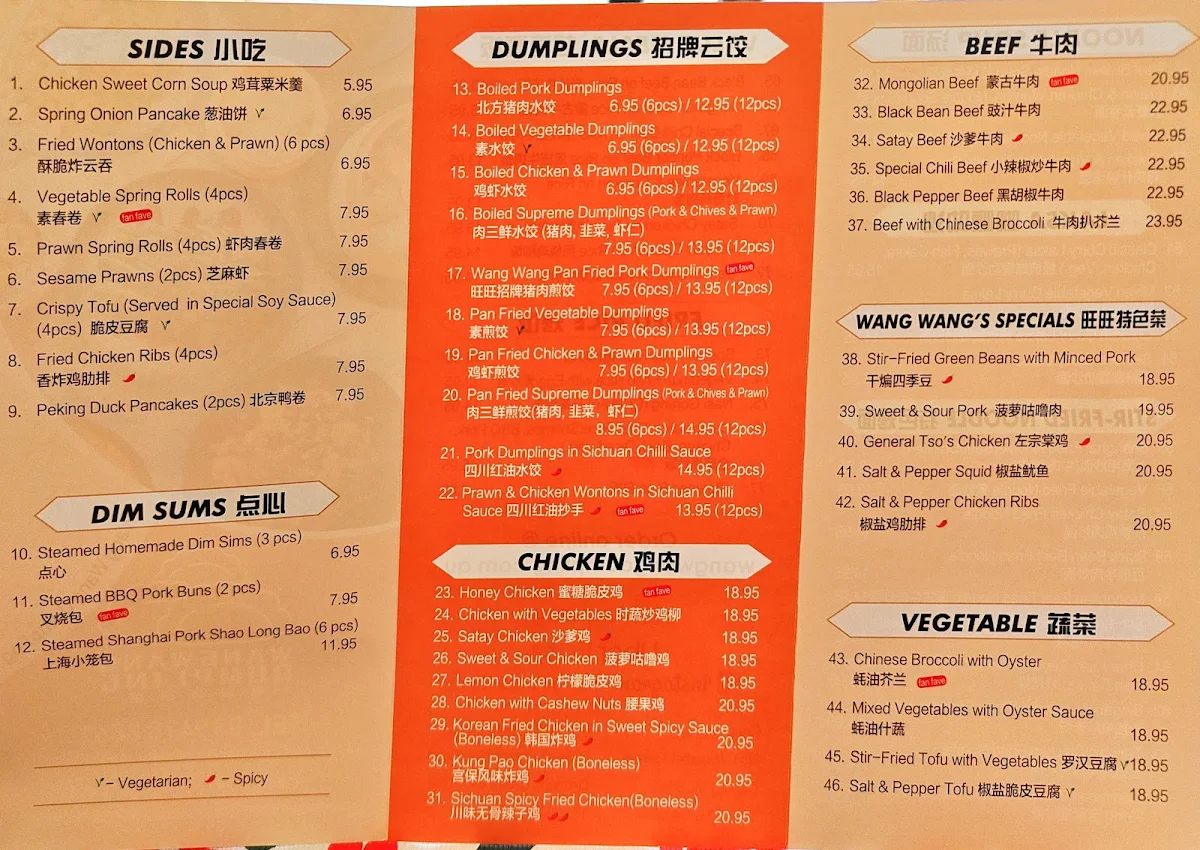 Menu, Wang Wang Dumpling (Bundoora)