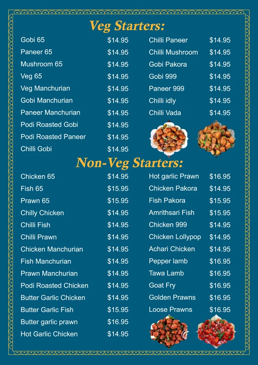 Menu, Grand Sitara