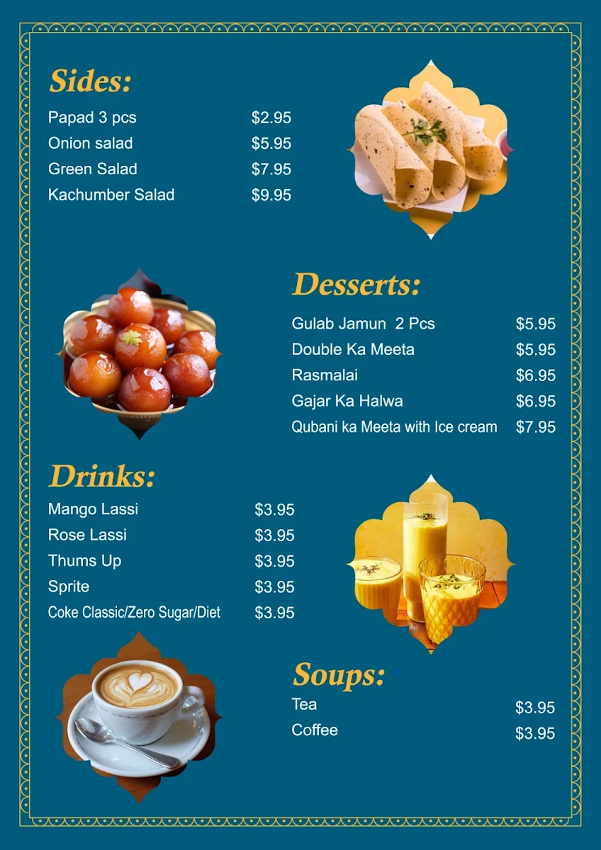 Menu, Grand Sitara