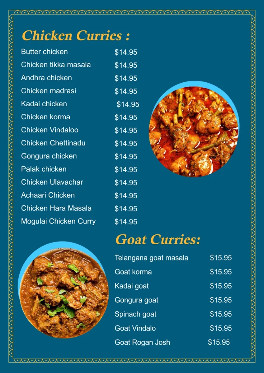 Menu, Grand Sitara