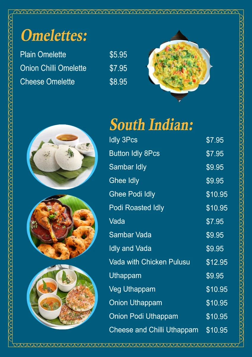 Menu, Grand Sitara