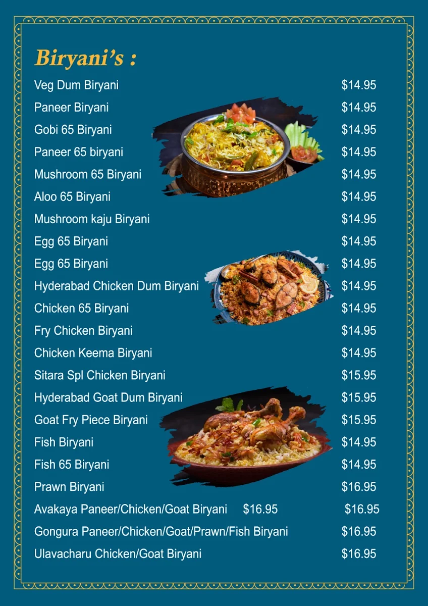 Menu, Grand Sitara