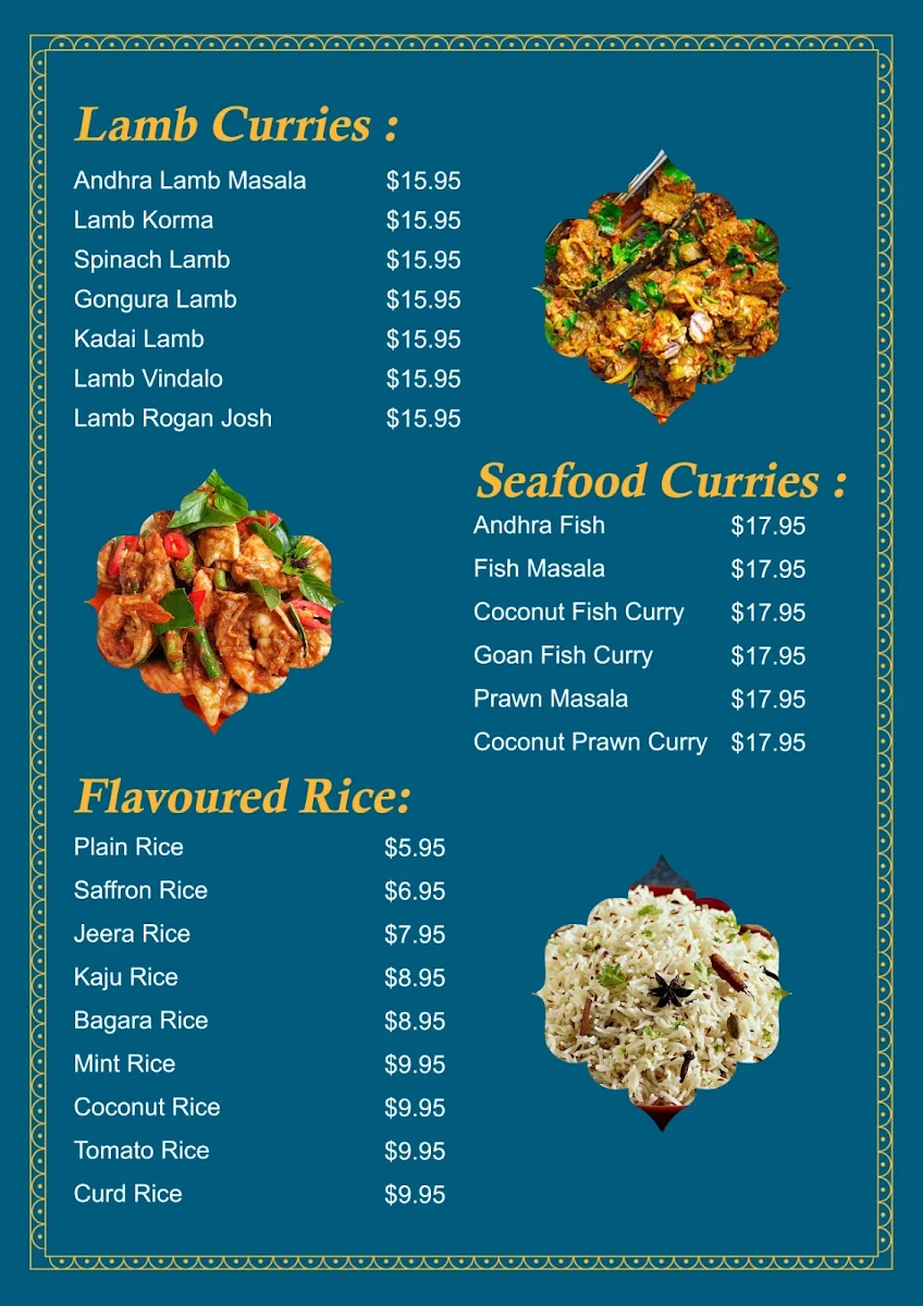 Menu, Grand Sitara