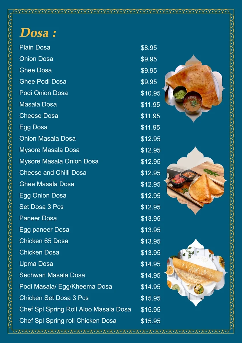 Menu, Grand Sitara