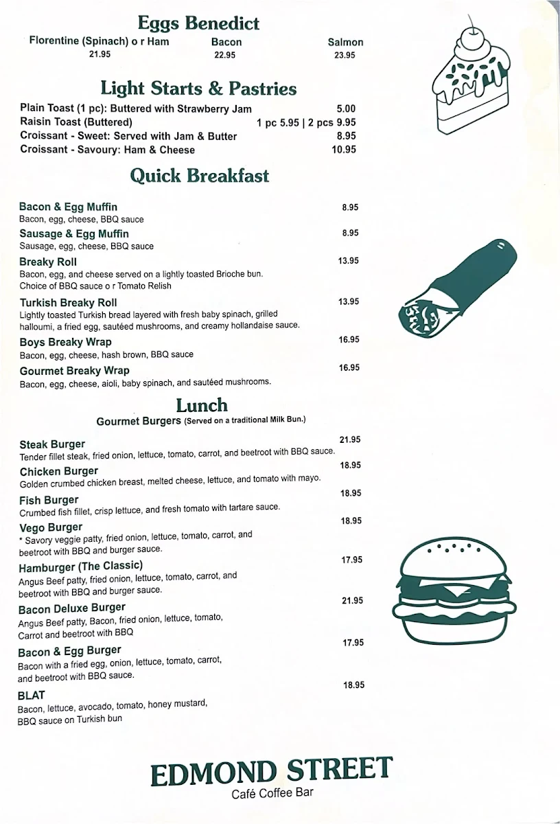 Menu, The Boys Edmond Street Cafe