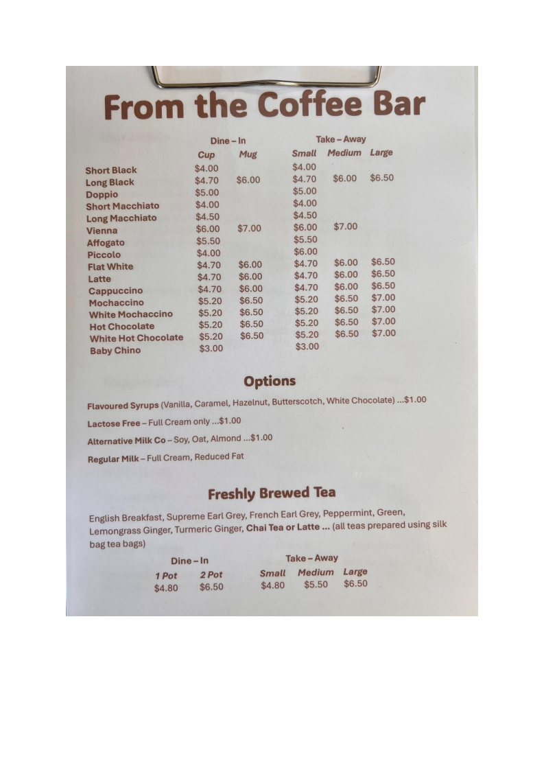 Menu, The Boys Edmond Street Cafe