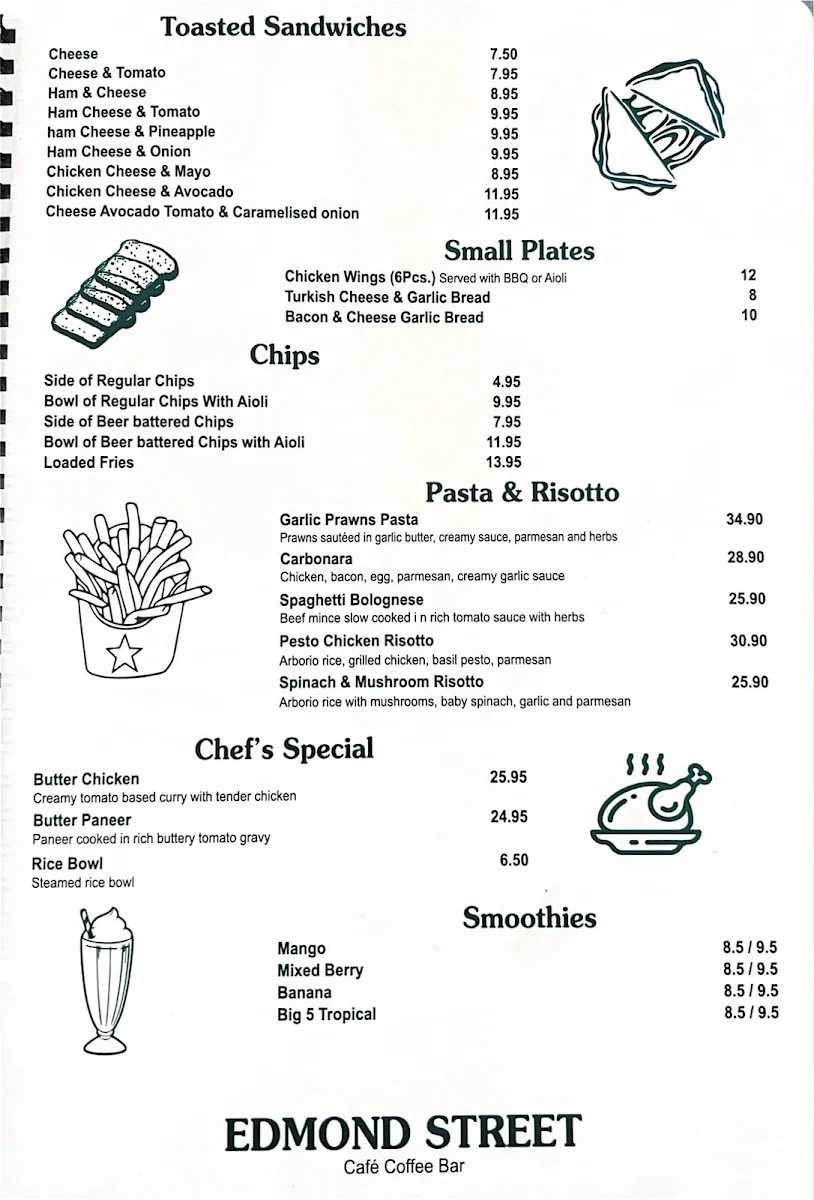 Menu, The Boys Edmond Street Cafe