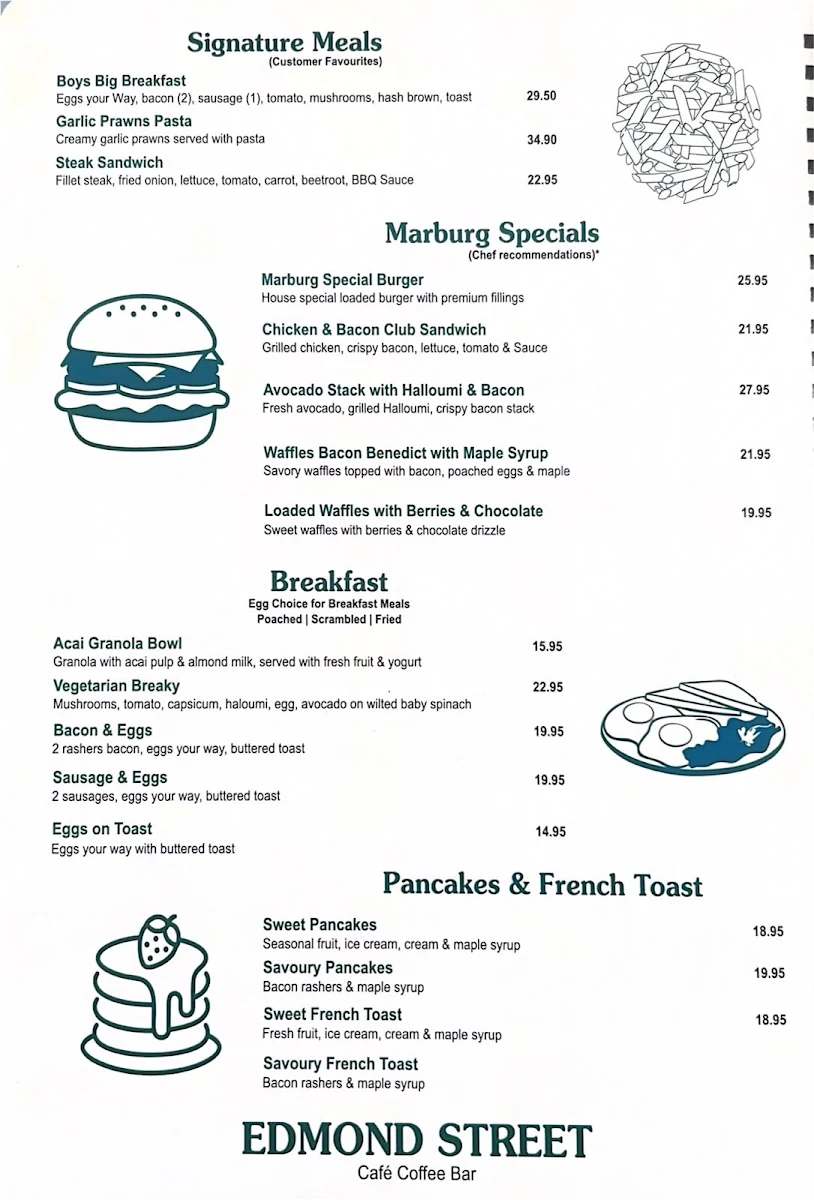 Menu, The Boys Edmond Street Cafe