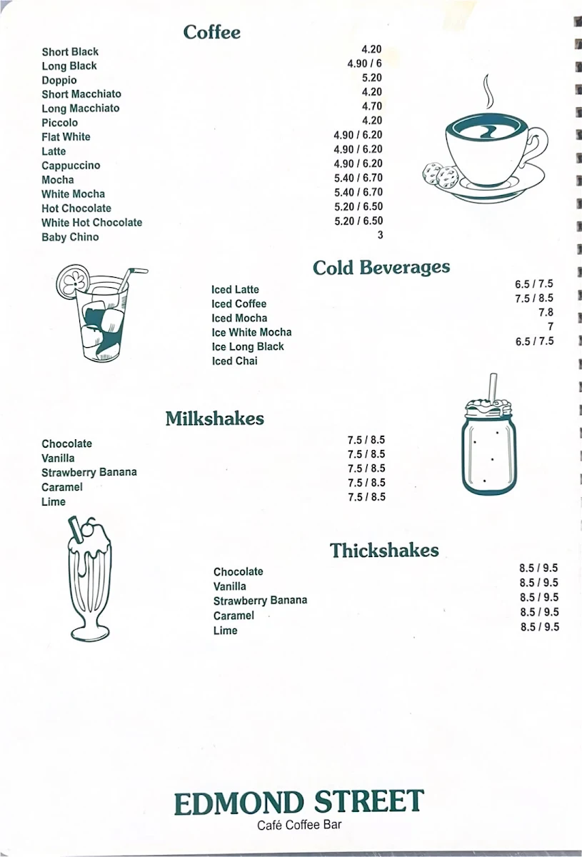 Menu, The Boys Edmond Street Cafe