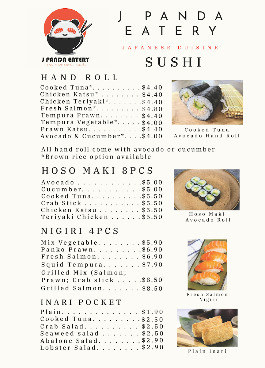 Menu, J Panda Eatery
